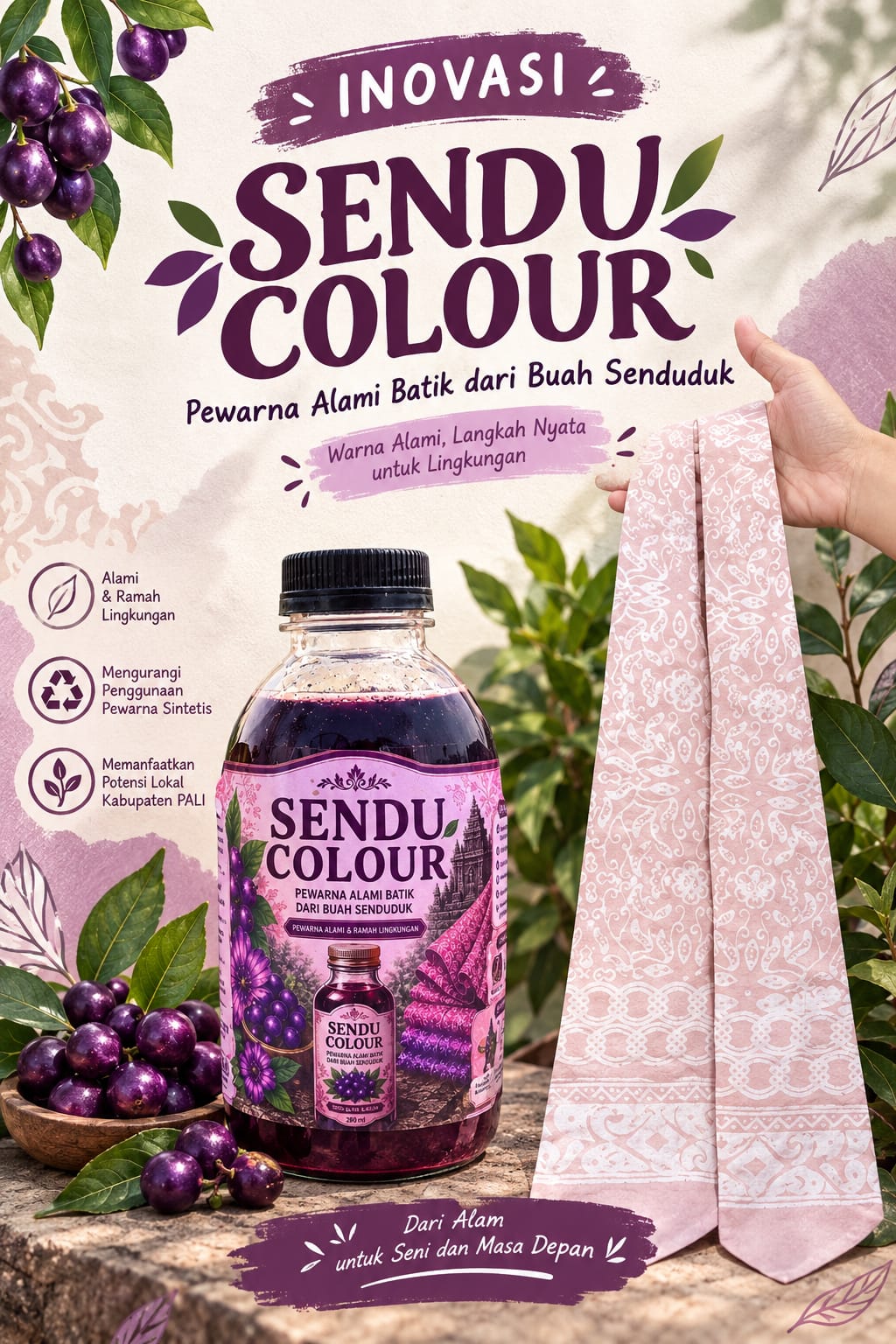 SENDU COLOUR (PEMANFAATAN EKSTRAK BUAH SENDUDUK SEBAGAI PEWARNA ALAMI DALAM PRODUKSI  BATIK WASTU BUMI AYU BERKELANJUTAN)